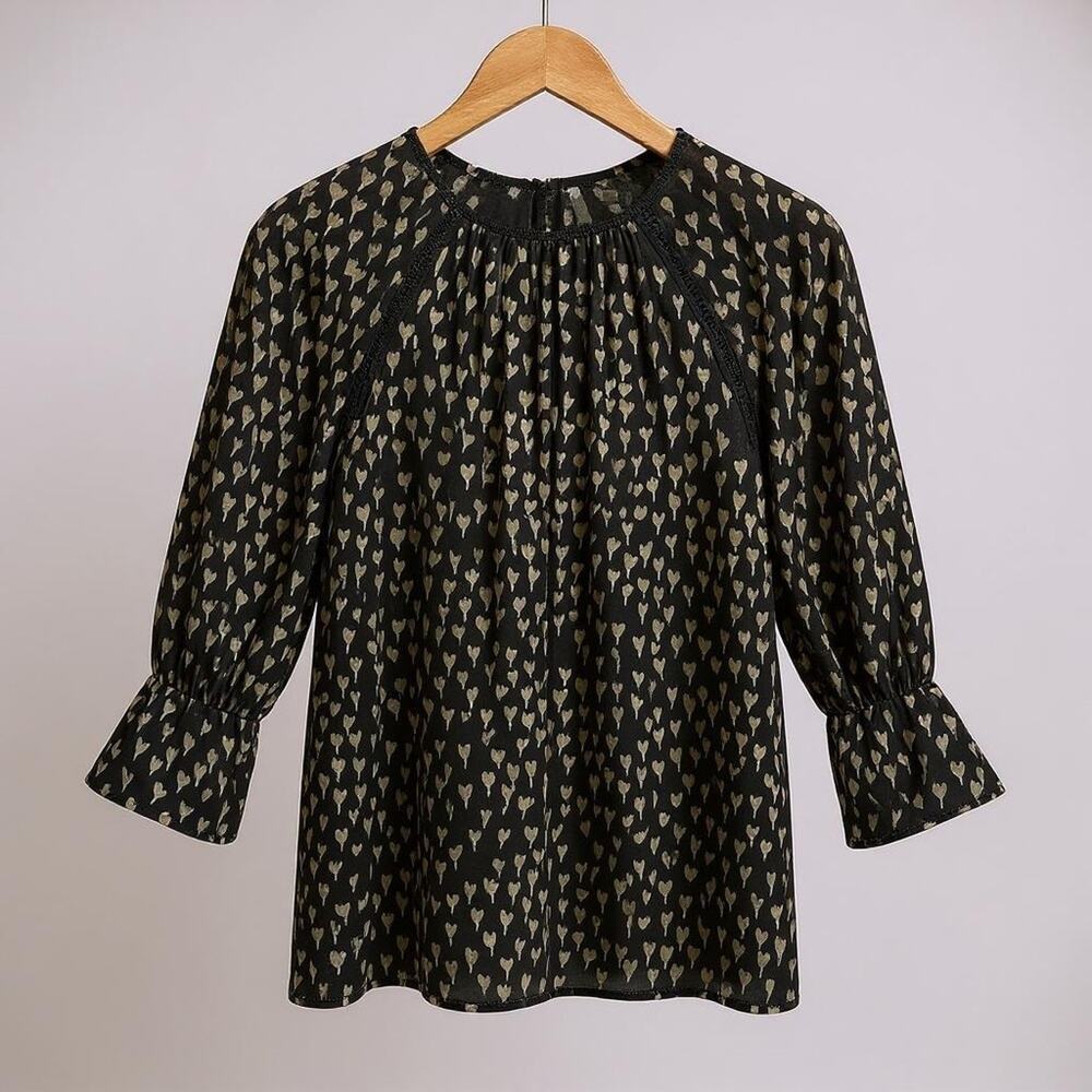 Reiss Reema Black Long Sleeve Blouse Minimalist Button Front Top - Size 0